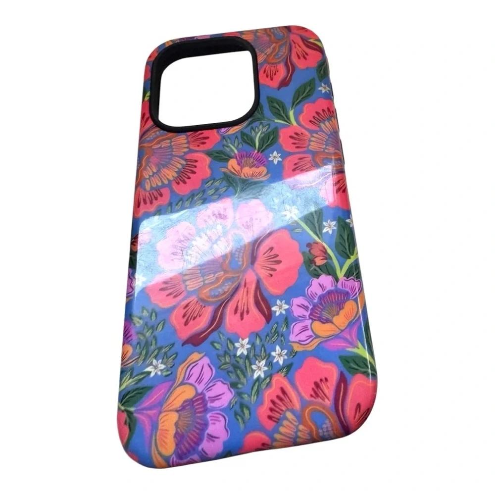 NEW iPhone 15 Pro case Bold Blue & Pink Floral Print periwinkle shock absorbing